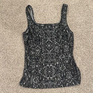White House Black Market Black and Gray Patterned Tank Top
